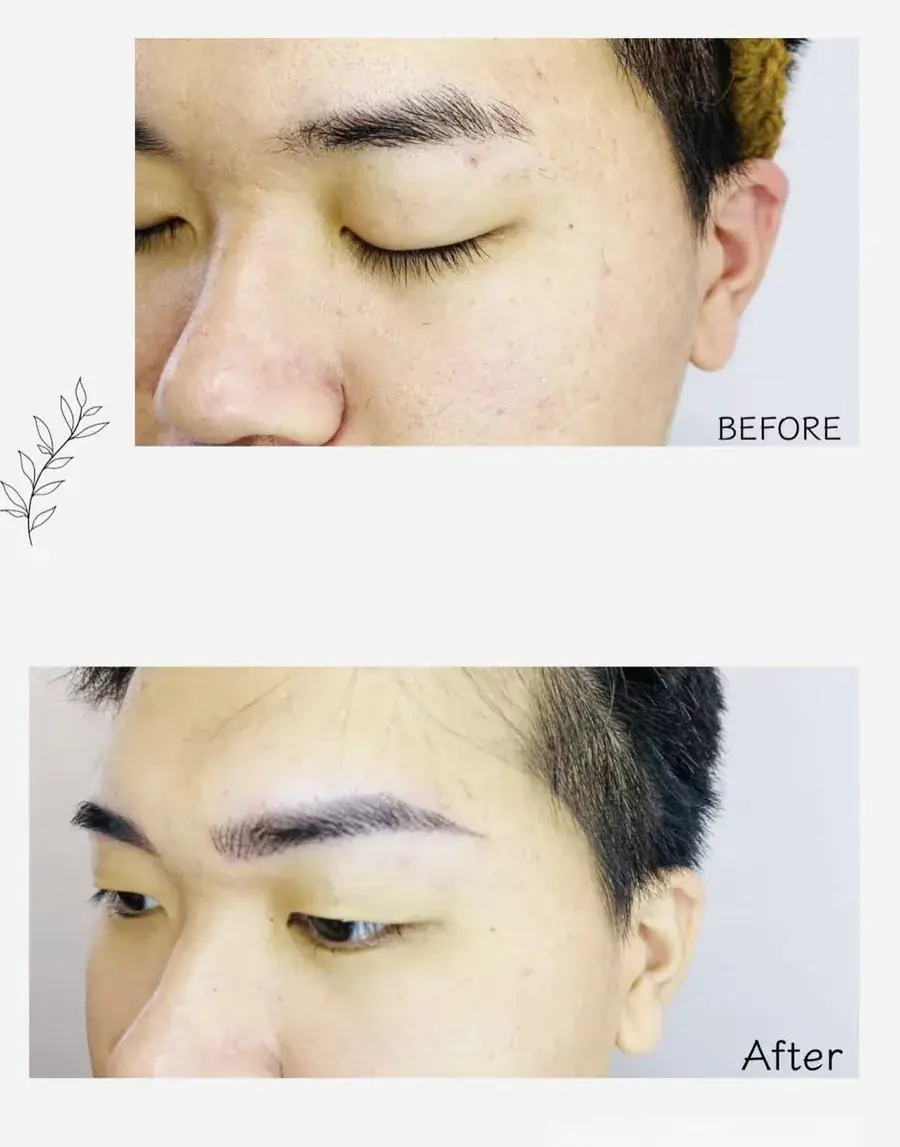 男生飄霧眉施作前後對照,眉型收整齊並補出眉尾|台中逢甲男士飄霧眉 W.M自然美學空間
